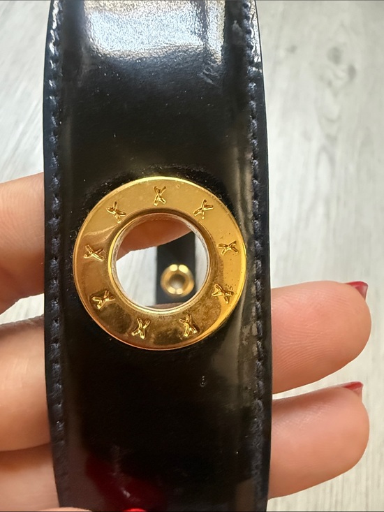 VTG Paloma Picasso Black Patent Leather Belt with Gold Crescent Buckle main image 9